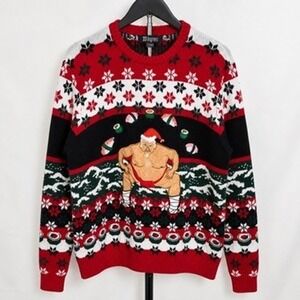33 Degrees Ugly Christmas Sweater Men Sumo Wrestler Santa XXL Red Black Funny